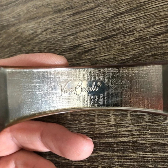 Blue  Patterned Clay Clamp Bangle - Picture 8 of 9